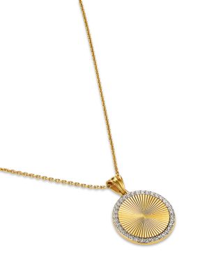 Diamond Sunray Disc Pendant Necklace in 14K Yellow Gold, 0.16 tcw