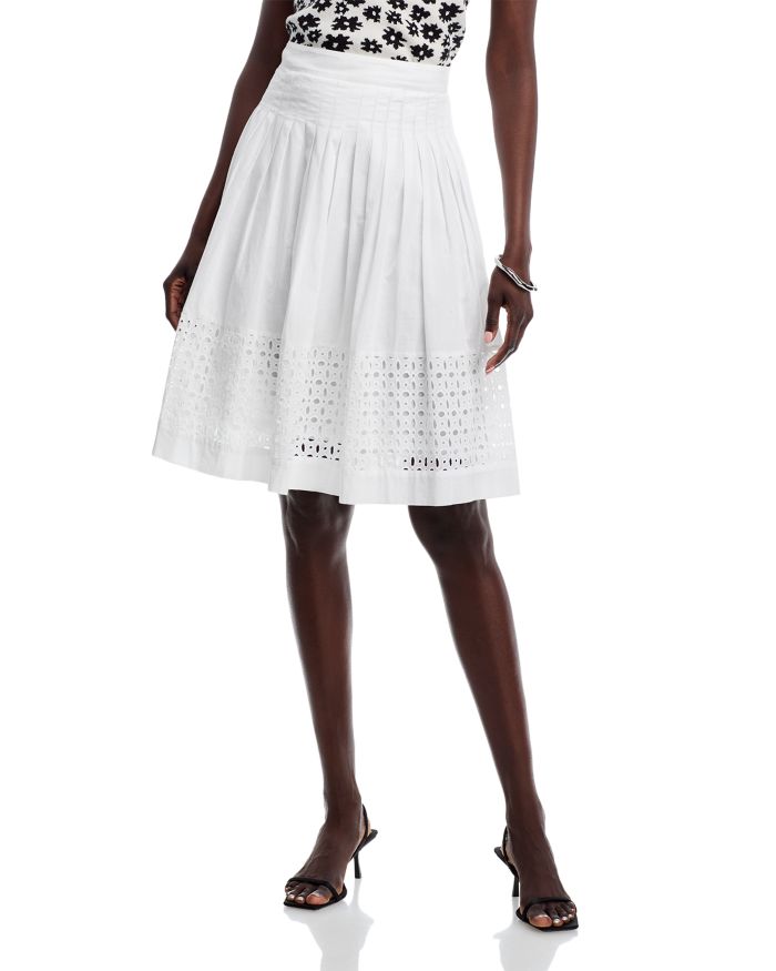 Pleated Eyelet Embroidered Skirt