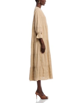 Embroidered Split Neck Midi Dress