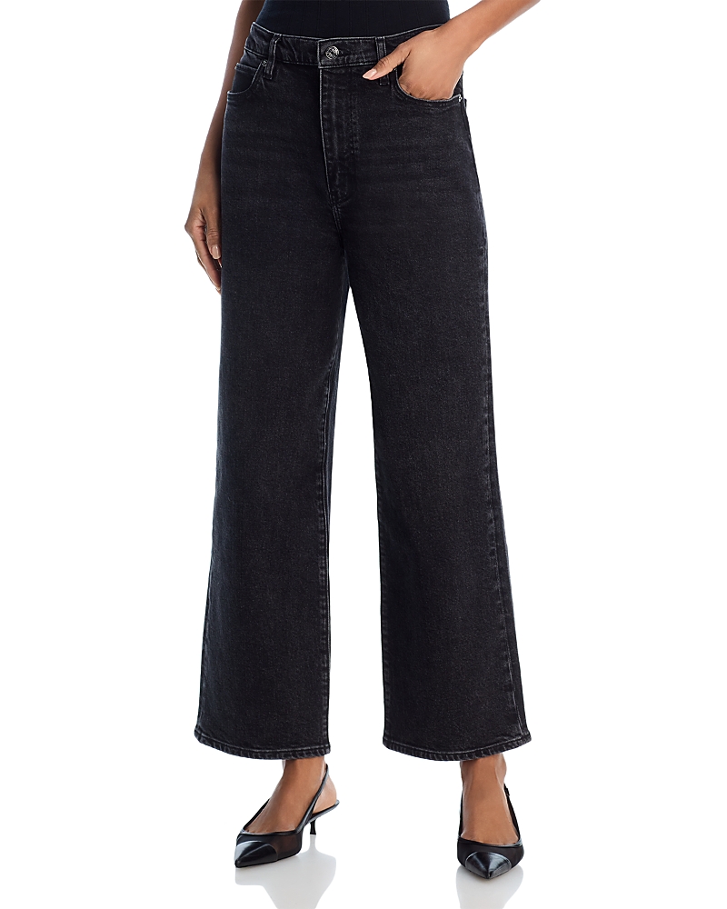 Frame Womens Destroyer Le Slim Palazzo Wide-leg Cotton-blend Jeans In Black