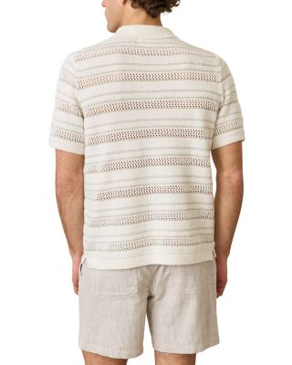 Open Knit Striped Short Sleeve Button Up