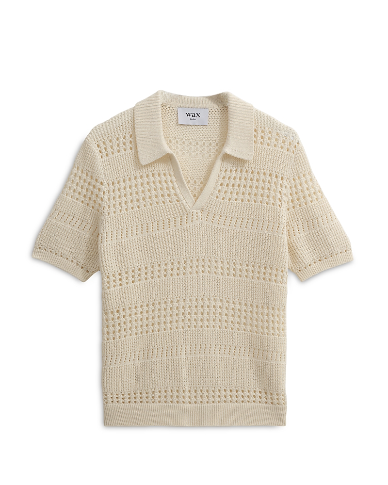 Wax London Siena Striped Open Knit Polo Sweater In Ecru