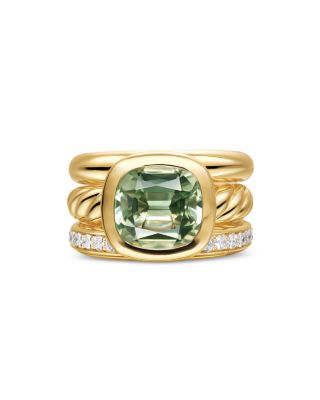 DY Mercer&reg; Three Row Stone Ring in 18K Yellow Gold with Prasiolite and Diamonds, 12mm