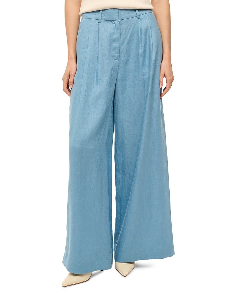 Staud Sasha Linen Pants In Slate Blue