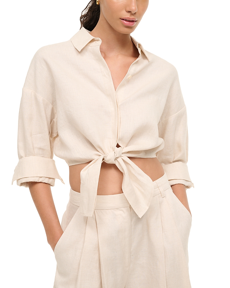 Staud Lisa Tie-front Cotton Shirting Crop Top In Natural