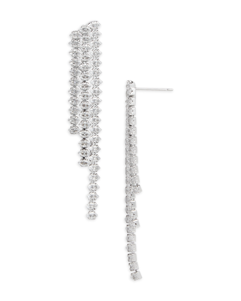 Shop Aqua Strass Three Row Earrings - Exclusive In Silver