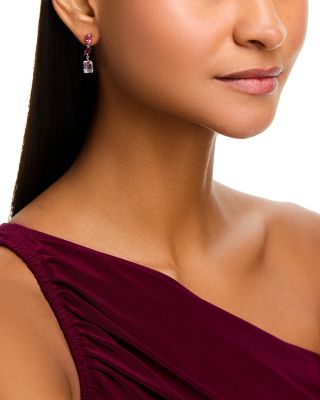 Multi Semi-Precious Gemstone & Diamond Drop Earrings in 14K Rose Gold