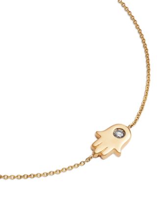 Diamond Hamsa Hand Link Bracelet in 14K Yellow Gold, 0.10 tcw
