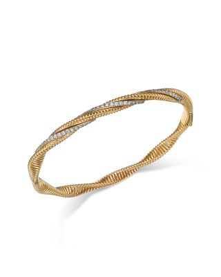 Diamond Twist Bangle in 14K White & Yellow Gold, 0.55 tcw