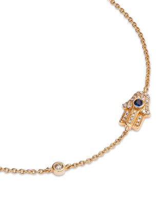 Sapphire & Diamond Hamsa Bracelet in 14K Yellow Gold