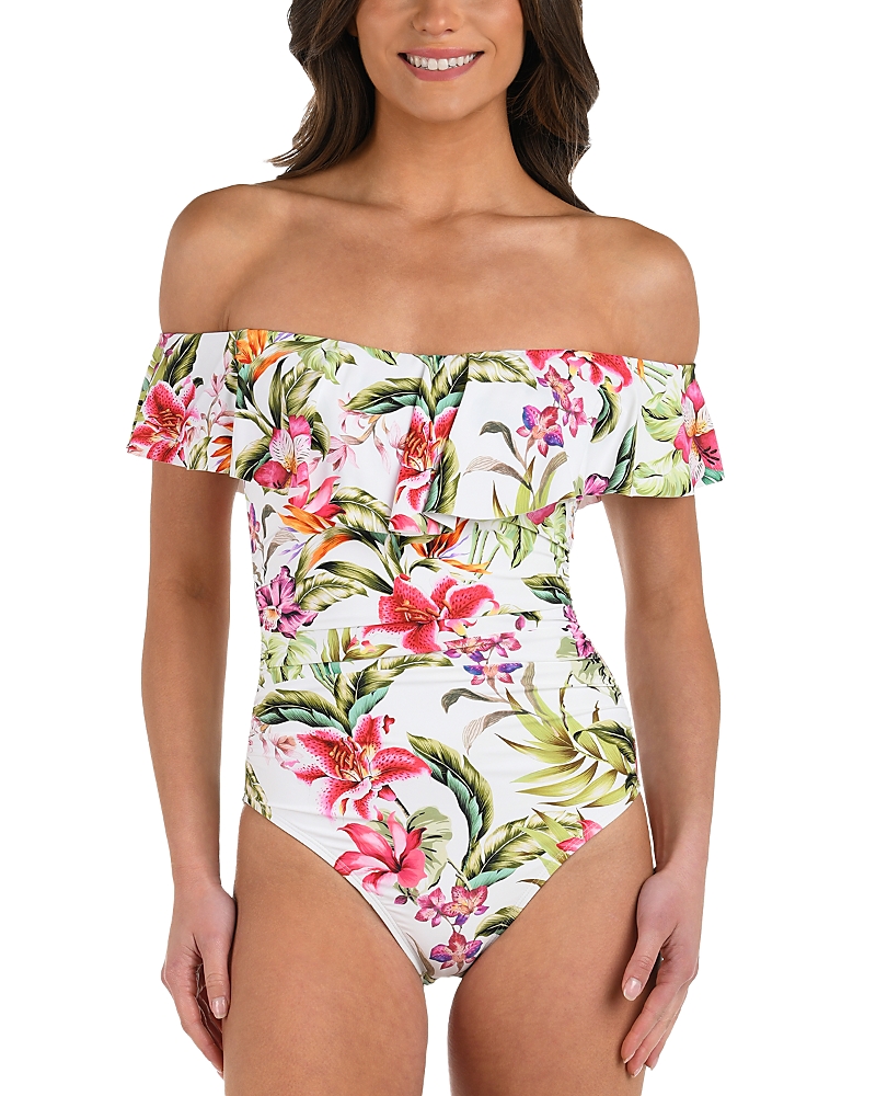 La Blanca Polynesian Ruffle Off The Shoulder One-piece Swimsuit