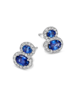 Sapphire & Diamond Drop Earrings in 14K White Gold