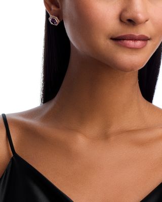 Amethyst & Diamond Bezel Stud Earrings in 14K Rose Gold