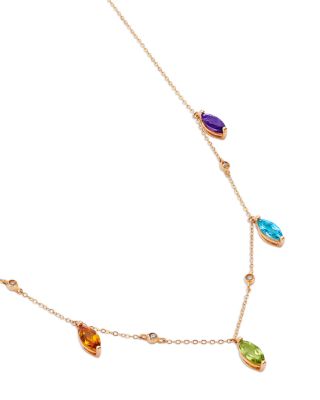 Multi Semi-Precious Stones & Diamond Multi-Drop Necklace in 14K Yellow Gold, 17"