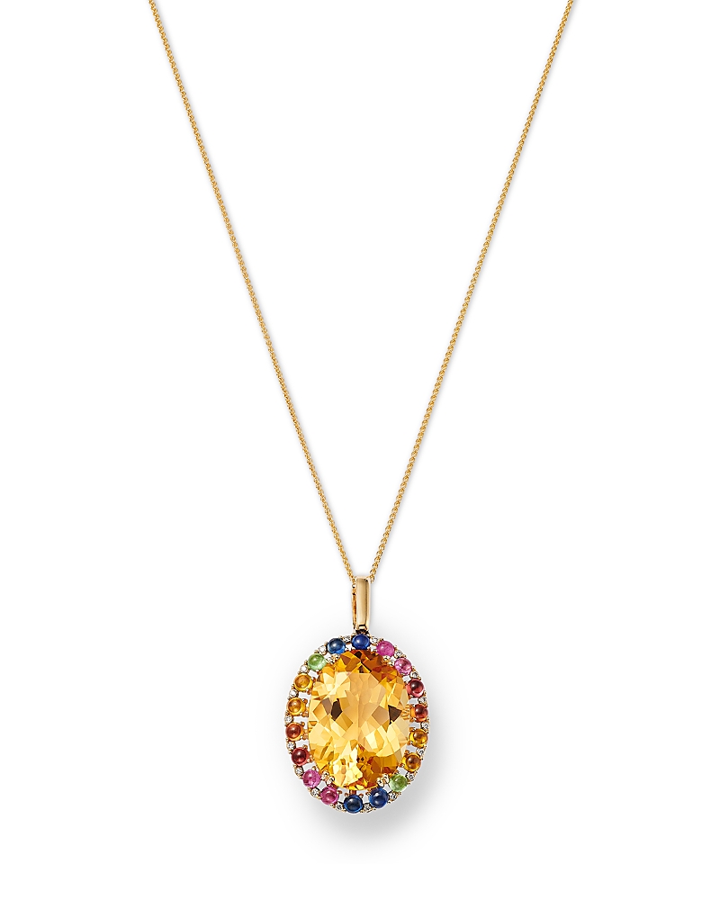 Bloomingdale's Fine Collection Multi Gemstone & Diamond Oval Pendant Necklace In 14k Yellow Gold, 18