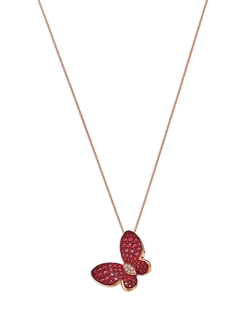 Bloomingdale's Fine Collection Ruby & Diamond Butterfly Pendant Necklace In 14k Rose Gold, 18