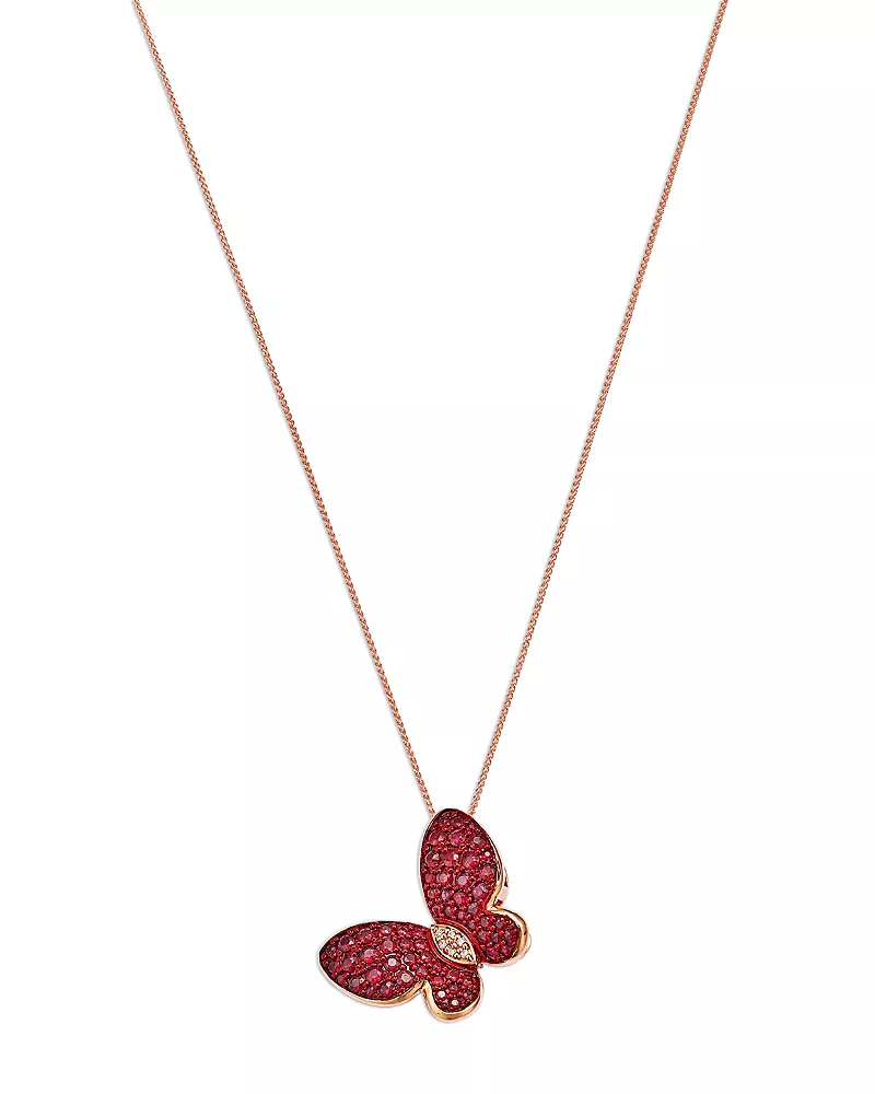 Bloomingdale's Fine Collection Ruby & Diamond Butterfly Pendant Necklace in 14K Rose Gold, 18