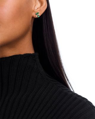 Emerald & Diamond Flower Stud Earrings in 14K Yellow Gold