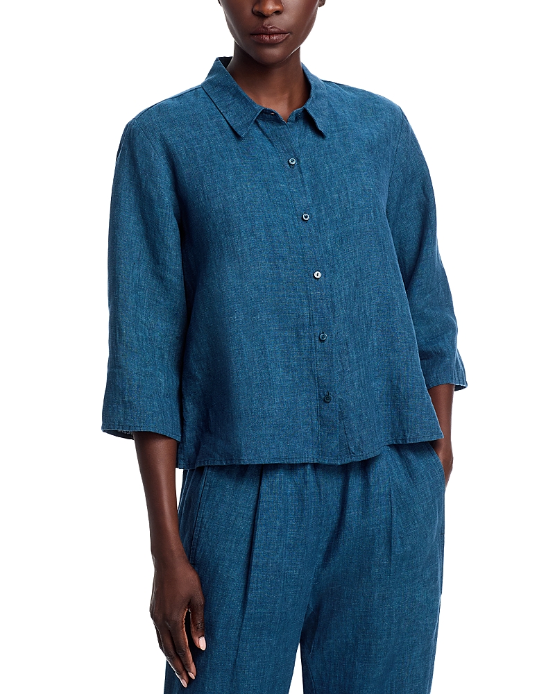 Eileen Fisher Washed Linen Delave Classic Collar Shirt