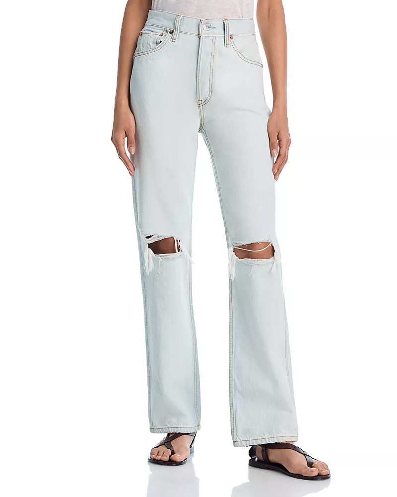 Re/Done 90s High Rise Loose Wide Leg Jeans in Bleach Destroy