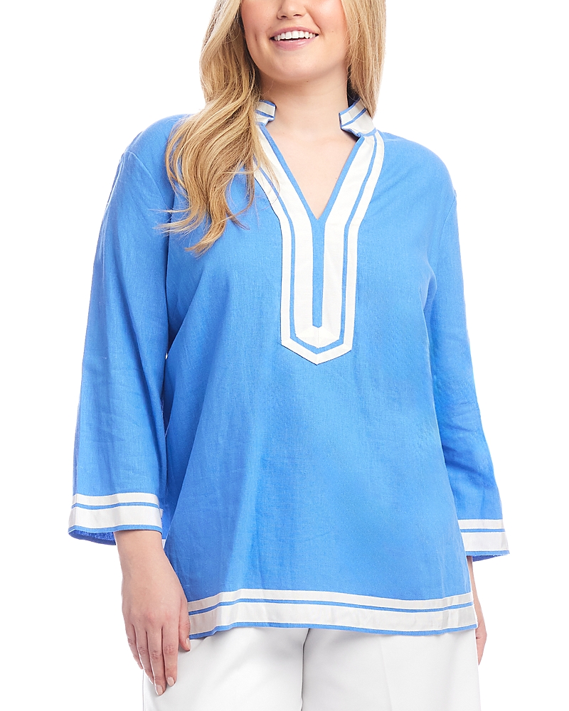 Karen Kane The St. Tropez Linen Blend Tunic Top In Blue