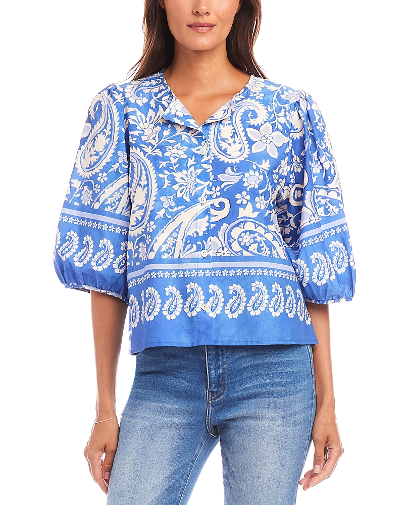 Karen Kane Puffed Sleeve Paisley Print Blouse