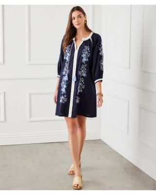 Embroidered Tassel Tie Peasant Dress