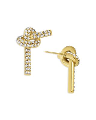 Pav&eacute; Knot Drop Earrings in 18K Gold Plated Stainless Steel 