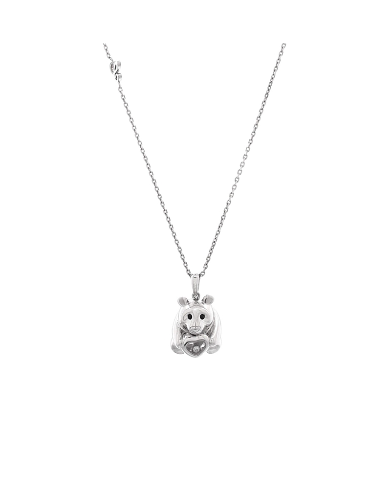 Pre-owned Pre-owned Chopard Chopard Animal World Panda Pendant Necklace 18k White Gold With Onyx And 1 Floating Diamon