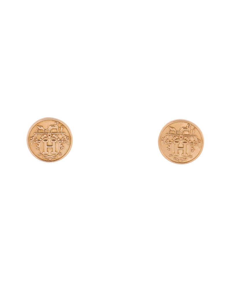 Pre-owned Pre-owned Hermes Hermes Xs Ex-libris Stud Earrings 18k Rose Gold