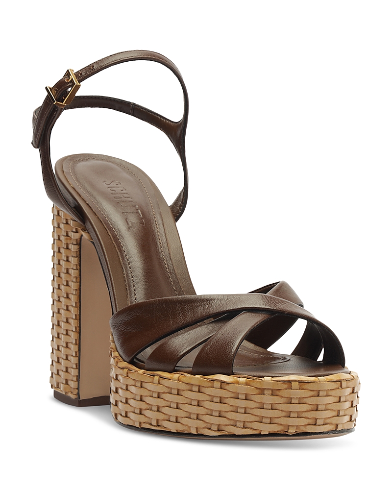 Schutz Keefa Woven-heel Platform Sandals In Desert Brown