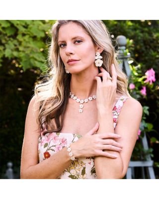 Mermaid Garden Mother Of Pearl Flower Drop Earrings in 18K Gold Plated