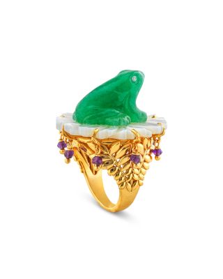 Villandry Mixed Stone Frog On Flower Ring in 18K Gold Plated