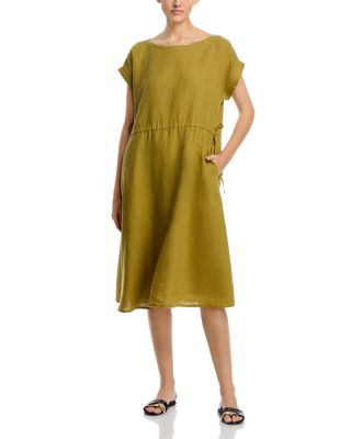 Ballet Neck Cap Sleeved Linen Dress