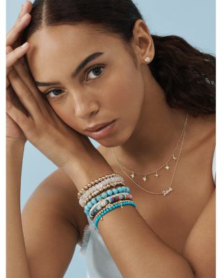 14K Yellow Gold Pure Love Script Beaded Stretch Bracelet