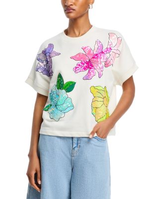 Essentiel Antwerp - Floral Sequins Short Sleeve Top