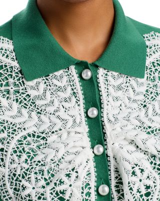 Lace Embellished Knit Polo Top