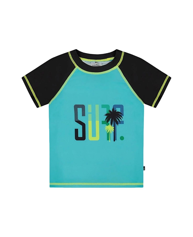 Deux Par Deux Boys' Short Sleeve Rashguard - Little Kid, Big Kid In Black And Turquoise
