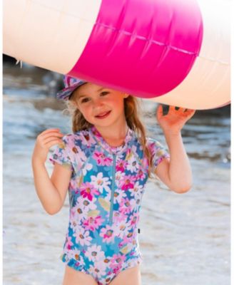 Girls' Printed Short Sleeve One-Piece Swimsuit with Frills - Big Kid