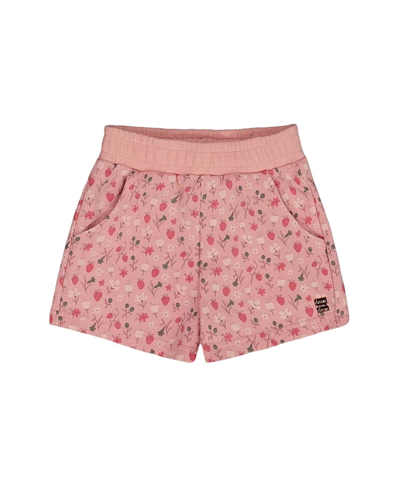 Deux Par Deux Girl's Printed French Terry Short Old Pink And Flowers In Old Pink And Flowers