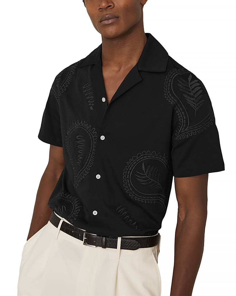 Reiss Short Sleeve Embroidered Paisley Camp Shirt