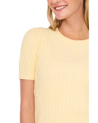 Cable Crewneck Puff Sleeve Top