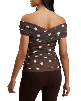 Zaamo Cross Over Neck Printed Mesh Top