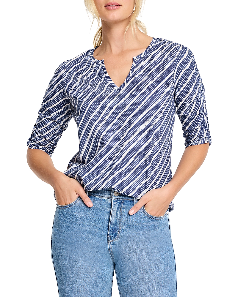 NZT BY NIC+ZOE NZT BY NIC+ZOE MIXED STRIPE RUCHED SLEEVE TOP
