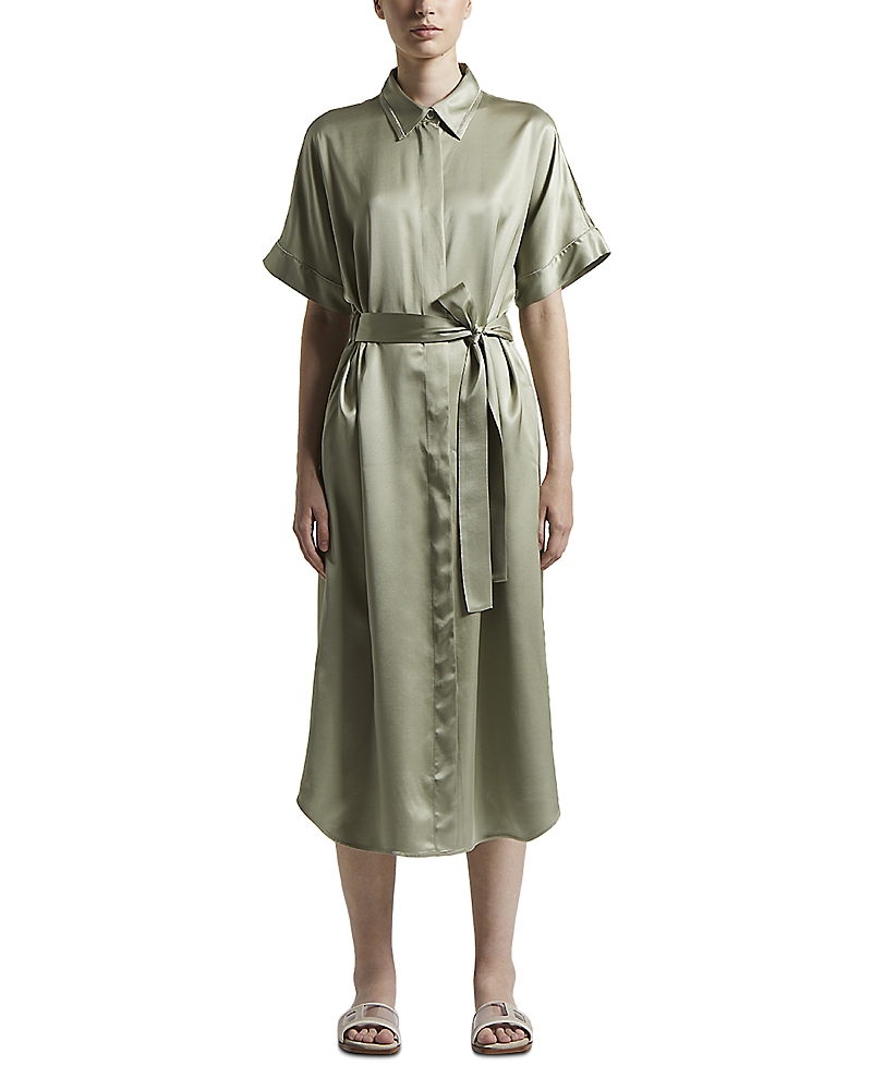Shop Peserico Tie Waist Shirtdress In Eucalyptus