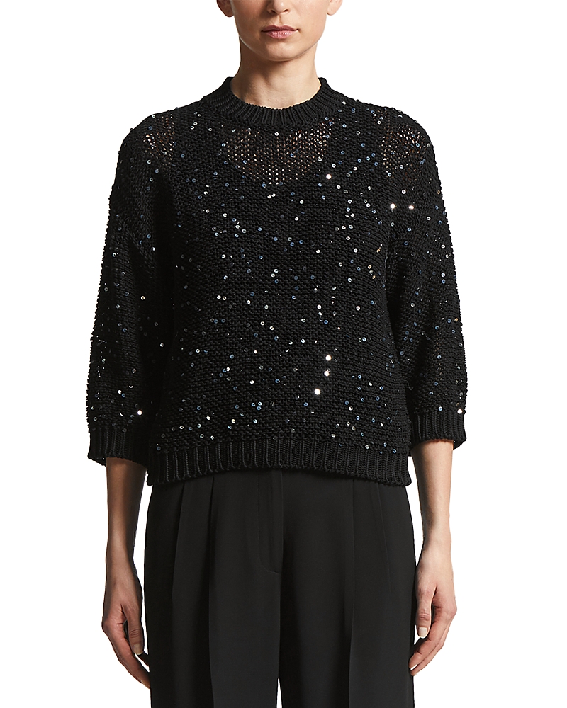 Shop Peserico Knitted Embellished Sweater In Black