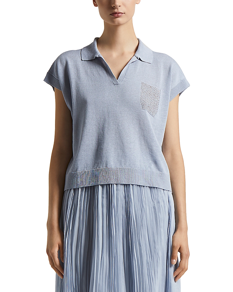 Shop Peserico Knitted Collared Sweater In Slate Blue