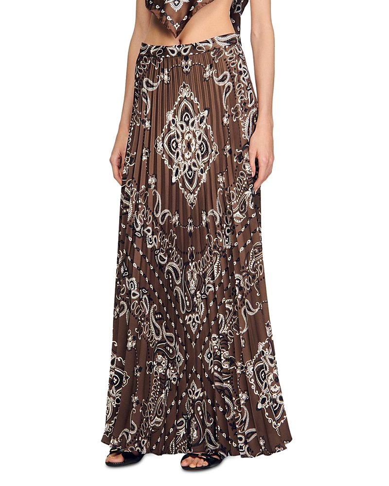 Sandro Pleated Maxi Skirt With Bandana Motif