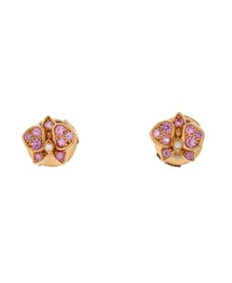 Pre-Owned Cartier - Small Caresse D'Orchidees Stud Earrings 18K Rose Gold with Pink Sapphires and Diamonds