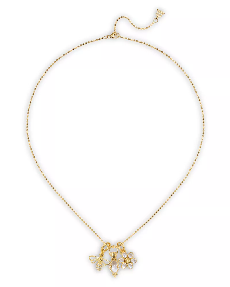 Temple St. Clair 18K Yellow Gold Fj Crystal, Moonstone & Diamond Bee, Flower, & Amulet Triple Charm Pendant Necklace, 16